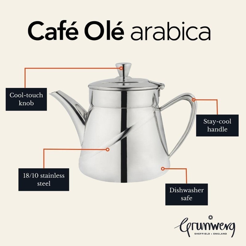 Cafe Olé ABT-024 Tea Pot, Stainless Steel, Silver