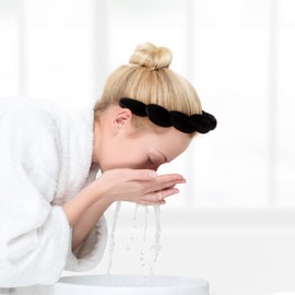 Haarbänder Schminken Haarband Kosmetik Make up Schwarz Samt Schwamm Gepolsterte Skincare Headband Saugfähiges Weiches Dick für Hautpflege Dusche Frauen Mädchen Jungen Männer