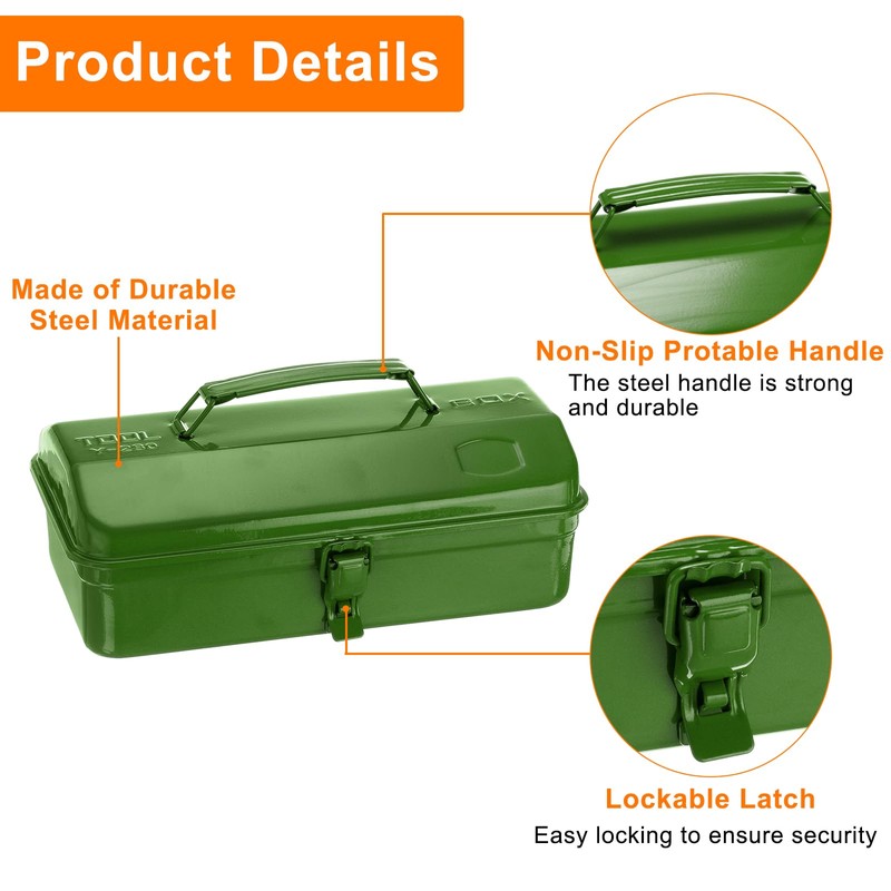 HARFINGTON Tool Box 11.4" Portable Steel Tool Box Hip Roof