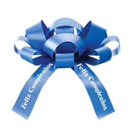 Feliz Cumpleanos Happy Birthday Big Car Bow Fully Assembled Giant Gift Bow (Blue Bow White Font)