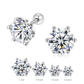 Moissanite Screw Backs Stud Earrings, GRA Certification, 6 prongs Solitaire Moissanite Diamonds Screw Backs Silver Stud Earrings, Short Post 6mm, Long Post 9mm, Sleep Wearing Hyperallergic, 0.2ct