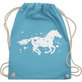 Shirtracer - Gym Bag Backpack - Horse with Hearts - Horse Rider Horse Lover Gift Horse Girl, 02 Light Blue