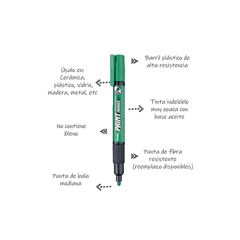 Marcador Permanente Uso Industrial Pentel Verde Oscuro/12 Piezas-MMP20-D