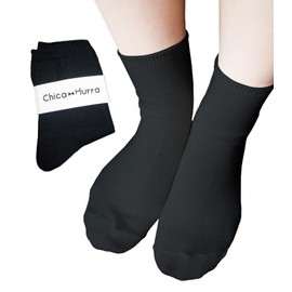 Chica Hurra Women's Socks, Low Crew Length, 9.1 - 9.8 inches (23 - 25 cm), Same Color, Set of 2, Made in Japan, Black