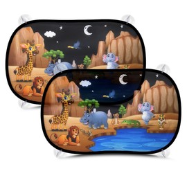 Rluobo Baby Car Sun Protection with UV Protection, 51 x 31 cm, Pack of 2 Sun Protection for Car with 8 Suction Cups, Shade, Car Window, Side Window, Animal Motif (Night Active Animals)