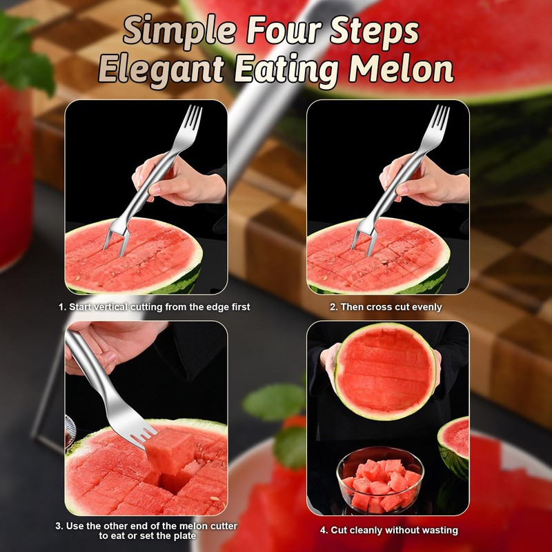 Watermelon Cutter 2-in-1 Stainless Steel Fruit Cutter Watermelon Slicer Kitchen