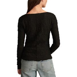 Lucky Brand Women's Long Sleeve Textured Top, Jet Black