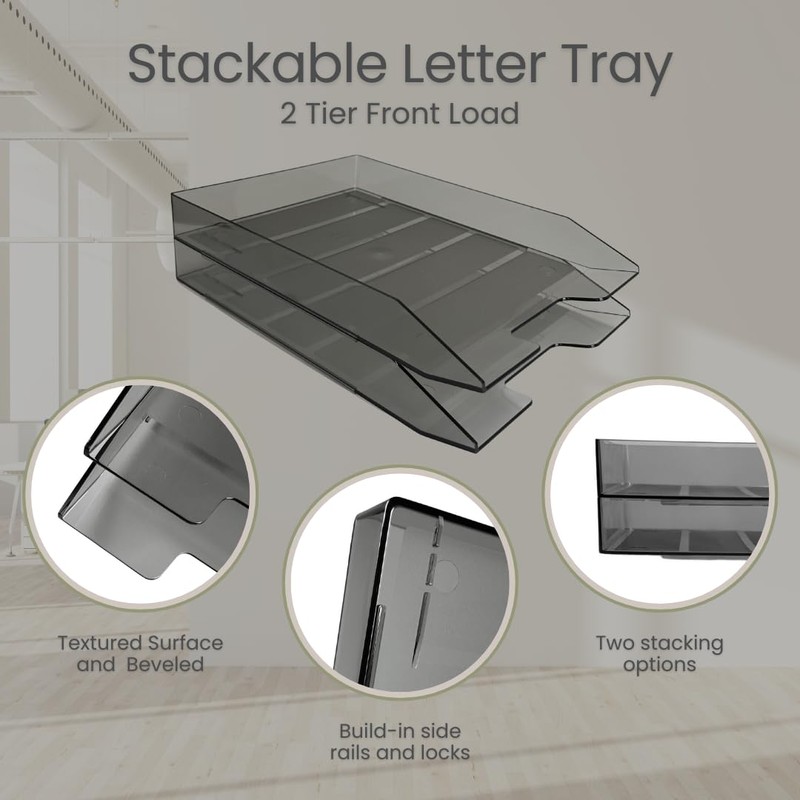 Acrimet 2 Tier Paper Organizer Letter Tray - Plastic Stackable