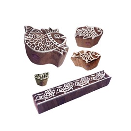 Royal Kraft Popular Designs Fish and Border Wooden Printing Blocks (Set of 5)