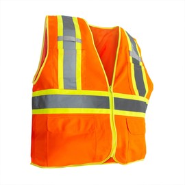 United Pacific High Visibility Reflective Safety Vest w/Zipper & Pockets, 120 GSM Thick, 100% Polyester, 360 Reflective Strips – Orange – XL