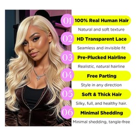 613 13X6 Lace Front Wig Human Hair Body Wave 200 Density HD Lace Front Wigs Human Hair Blonde Wig Human Hair Glueless Wigs Human Hair Pre Plucked Pre Cut 613 HD Lace Frontal Wig 13x6 for Women 22 Inch
