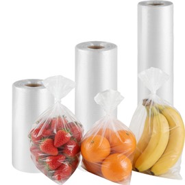 3 Rolls 3 Sizes Plastic Produce Bags, Clear Plastic Produce Bag Roll for Bread, Fruits, Vegetable, Kitchen, 970 Count Total