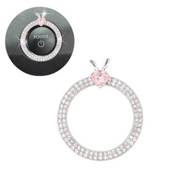 ORIESSE Car Engine Start Stop Button Ring Pink Rabbit Push Start Button Rhinestone Car Decor Silver Ignition Ring Car Accessories for Women Teens Girly Bunny New Car Gift