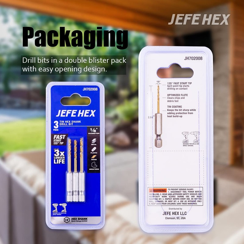 JEFE HEX 3-Pieces 5/64" Hex Shank Drill Bit, HSS Titanium