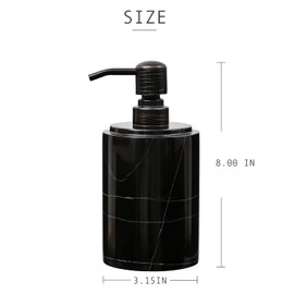 JIMEI Black Marble Soap Dispenser Hand or Dish for Bathroom & Kitchen - Decorative Natural Marble Stone Liquid Soap/Lotion Dispenser - Stainless Steel Soap Dispenser Easy-Glide Pump - Refillable