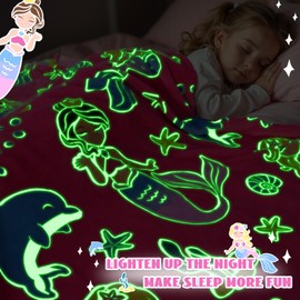 HWING Mermaid Blanket Toys for Girls Birthday Gifts - Glow in The Dark Kids Blanket Throw Birthday Decorations - Mermaid Gifts for Girls Age 2 3 4 5 6 7 8 9 10 11 12 Year Old