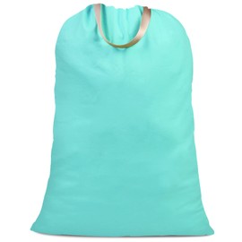 SANFERGE Cotton Linen Laundry Bag with Handles and Drawstring Straps, Heavy Duty Extra Large Laundry Bag for Laundry and Household, Washable for Travel, Dirty Clothes, 64 x 86 cm, Lake Blue