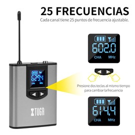 XTUGA Microfono Inalambrico Diadema, Recargable Diadema con Microfono Profesional UHF Dual Microfono Lavalier Inhalambrico con 2 BodyPacks, Micrófono Lavalier/de Diadema