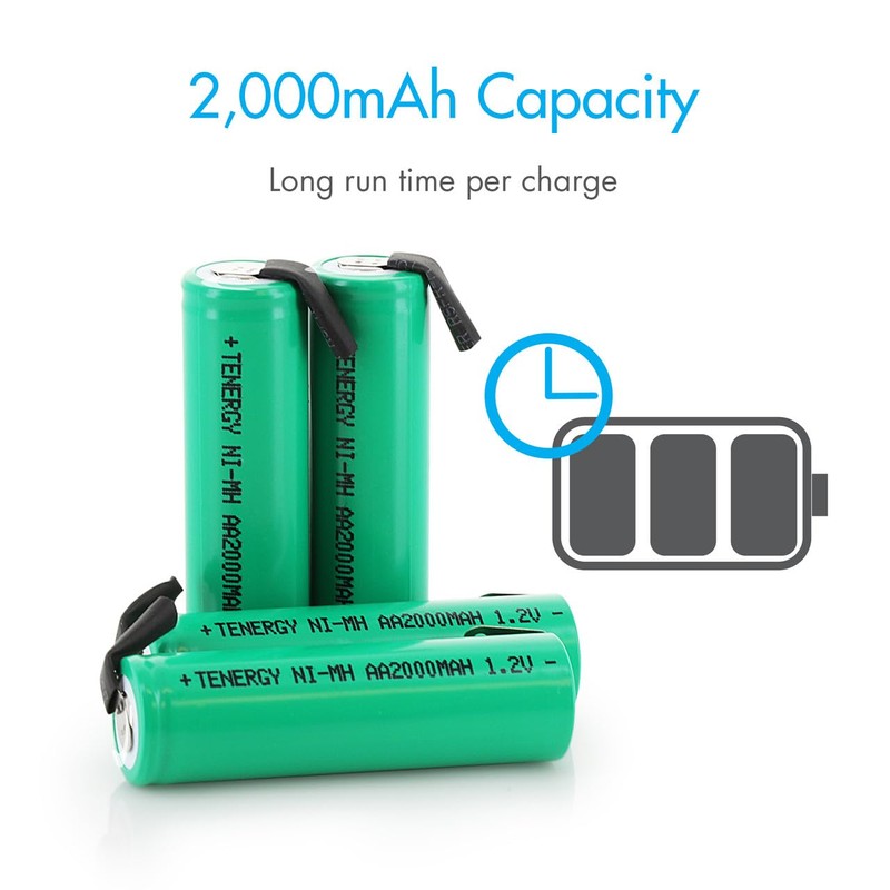 Tenergy AA 1.2V NiMH 2000mAh Flat Top Rechargeable AA Batteries
