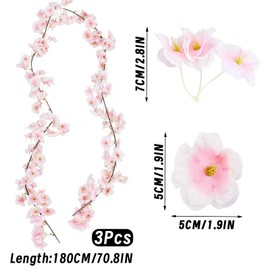 KFSCIP 3pcs 180cm Cherry Blossom, Cherry Blossom Artificial Flowers, Flower Garland, Flower Garland Decoration for Outdoor Indoor Wedding Wall Bedroom Garden Hanging Chair Decoration(Pink)