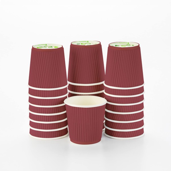 Restaurantware 4 Ounce Disposable Coffee Cups, 500 Ripple Wall Hot Cups For Coffee - Lids Sold Separately, Rolled Rim, Crimson Paper Insulated Coffee Cups, For Hot Coffee, Tea, And More