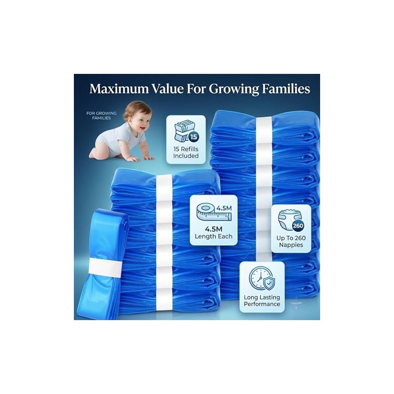 nappy bin refills, 7-Layer Odour Control Leakproof Diaper Disposal Bags,