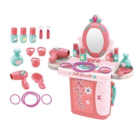Plastic Dressing Playset 3 in 1 Red Makeup Suitcase Kids Dressing Table Toy Set for Over 3 Years Old