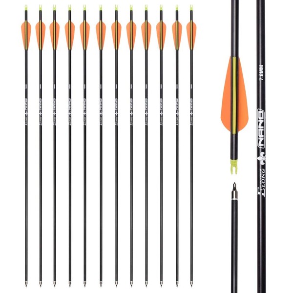 ELONG OUTDOOR 30 Inch Carbon Arrow 12 Pieces, Archery Arrows 500 Spine for Classic Bow and Bow Pulleys for Adults Outdoor Training Target