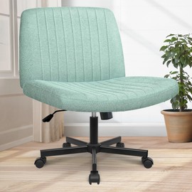 Orange Factory Criss Cross Chair Wheels Wide Cross Legged Office Desk Vanity Chair Comfy Fabric Armless Adjustable Swivel for Home Computer Task (Mint)