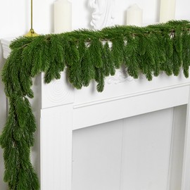 6 Ft Dense Christmas Norfolk Pine Garland- Single Fork Norfolk Pine Real Touch Garland Ornament- Artificial Pine Greenery Garland for Christmas Holiday Mantle Fireplace Table Home Decor