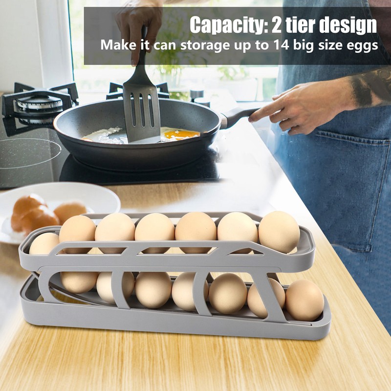 Rolling Egg Dispenser 2 Tier Space Saving Automatic Roll Down