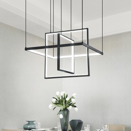 FDPBY Modern LED Chandelier 3 Rings Square Black Pendant Light Dimmable for Living Room Dining Room Bedroom Kitchen Island
