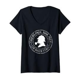 Womens Sherlock Holmes Quotes 221B Baker St. British Detective V-Neck T-Shirt
