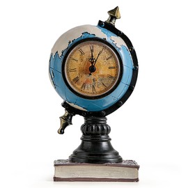 AWNR Vintage Sculptures Home Decor: Antique Navy Blue Globe Model Table Clock Statue Office Decor for Shelf Table Vintage Sculpture Retro Figurine Collectibles