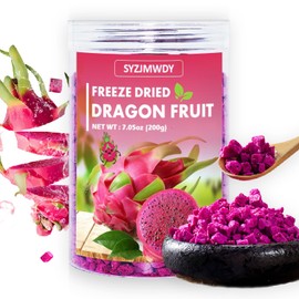 Freeze Dried Dragon Fruit, 7.05oz/200g No Added Sugars Dehydrated Dragonfruit Cubes, Tropical Red Pitaya Foods for Yogurt Parfaits Baking Muffins Cookies Cocktails.