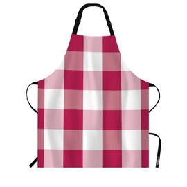 Beabes Sweet Pink Red Checkered Tartan Chef Apron 27 X 31 Inch Vintage Plaid Square Gingham Pattern Non-Pilling Bib Apron for BBQ Grilling Gardening with Adjustable Neck Strap