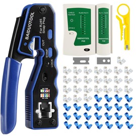 RJ45 Crimping Tool kit Pass Through Ethernet Crimping Tool Wire Crimper Stripper Cutter for Cat5e Cat6 Cat6a 8P8C Modular Connectors Cat6 Crimp Tool and Tester(9V Battery Not included)