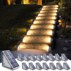 NIORSUN Solar Step Lights,16 Pack Stair Lights Outdoor Waterproof Auto On Off,Stair Solar Light Outdoor Waterproof for Steps,Patio,Yard,Porch,Front Door,Sidewalk,Deck Decor,Warm White