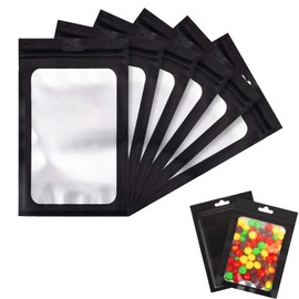 100 Pcs Resealable Mylar Ziplock Food Storage Bags, Smell Proof Bag with Clear Window, Packaging Pouch for Coffee Beans Candy Sample Food (Black, 4.7 X 7.9 Inch)