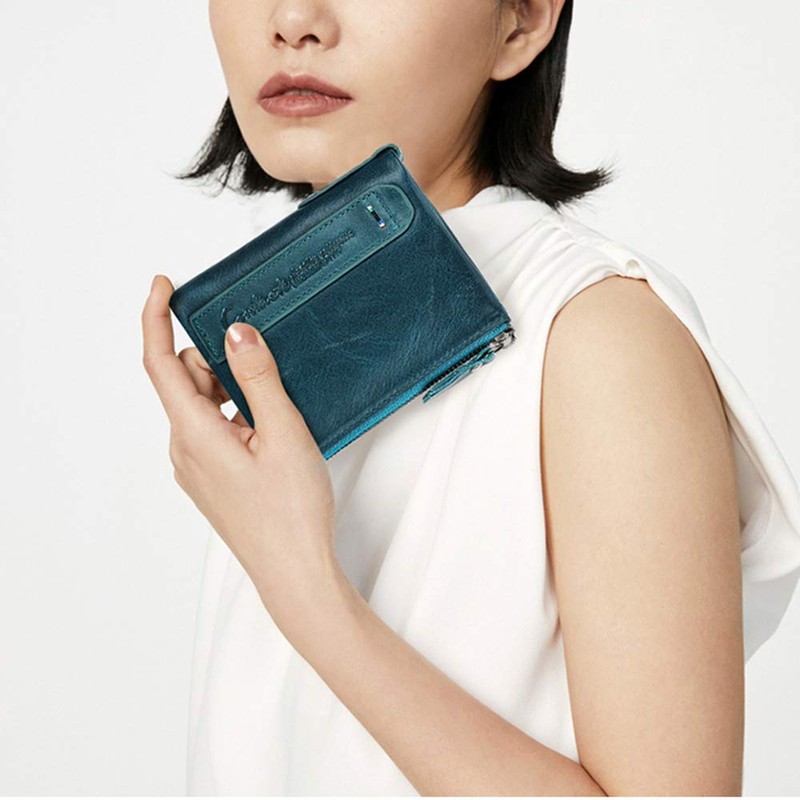 Contacts Men's Genuine Leather Bifold Wallet Double Zip Pocket Purse,