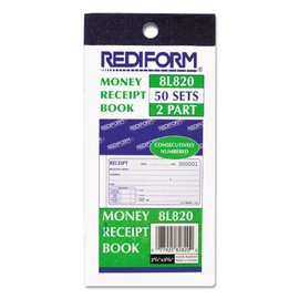Rediform 8L820 Small Money Receipt Book 5 x 2 3/4 Carbonless Duplicate 50 Sets/Book