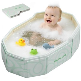 vantisan Bañera para Bebe, Tina de Baño para Bebe, Bañera para Niños Plegable con Tapón de Drenaje, Antideslizante, para Niños y Niñas de 0 a 8 Años,75 * 45 * 28cm -Verde
