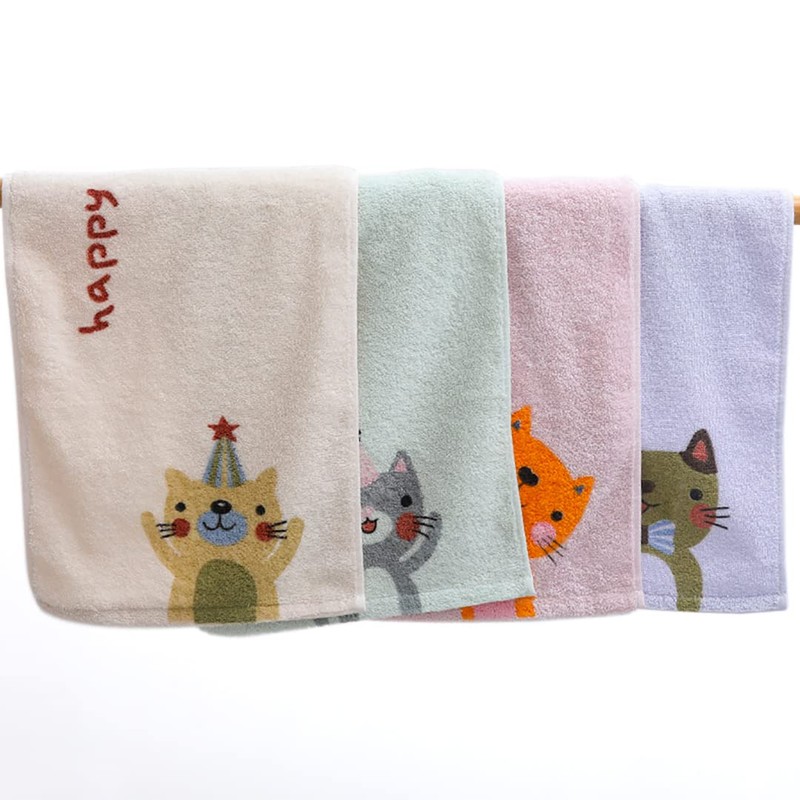 Kissvian 4-Pack Cartoon Cat Hand Bath Towel Set, Fingertip Bath