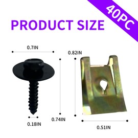 Bumper Cover Screws and Multi-Purpose U-Nuts Clips Kit， Auto Fastener Engine Retainer， Metal Buckle for Car Bumper Trim Panel, Automobile Body Fasteners Kit(40pcs)