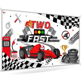 Avezano Two Fast Birthday Banner, decoración de fiesta de cumpleaños con temática de coche de carreras, fondo de segundo cumpleaños para niños y fiestas de cumpleaños