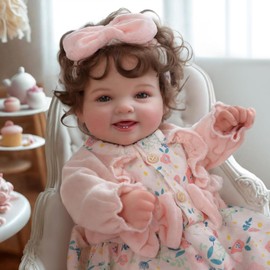 BABESIDE Lifelike Reborn Baby Dolls, 17 Inches Lovely Realistic-Newborn Baby Dolls with Curly Brown Hair, Soft Body Real Life Baby Doll Girl with Gift Box for Kids Age 3+
