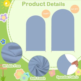 SOMUAUY Dusty Blue Arch Covers 7.2 and 6ft Spandex Arch Cover Wedding Arch Cover Set of 2 Blue Colored Arch Cover Arch Backdrop Covers for Arches for Baby Shower Party Banquet Arch Abor Décor