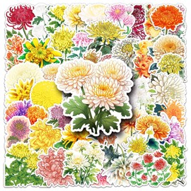 50 Packs Chrysanthemum Stickers Water Bottles Laptop Phone Motorcycle Computer Guitar Skateboard Hydroflasks Daisy Vinyl Sticker Waterproof Aesthetic Trendy Decals for Teens Girls Adults