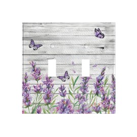 CKHTER Lavender Purple Lilac Butterfly 2 Gang Double Toggle Light Switch Cover Decorative Rustic Floral Wall Plate Farmhouse Receptacle Faceplates for Living Room Bedroom Bathroom House