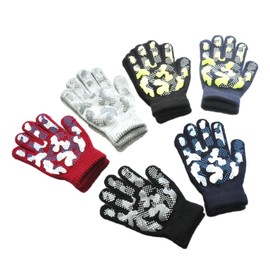 Little Boys Girls Winter Gloves Camouflage Stretchy Full Fingers Warm Knit Gloves for Kids 3 to 6 Years (Red, A)